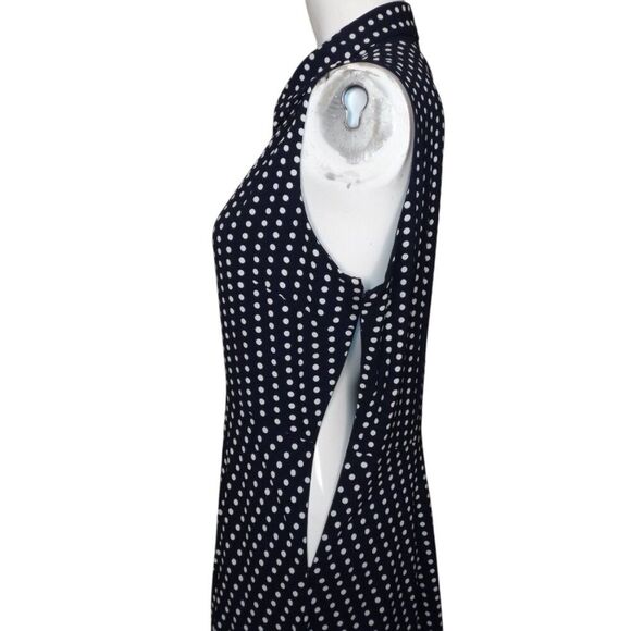 LESLIE FAY Dress, 10, Navy/White Polka Dots, Sleeveless/Collar, Side Zip - Picture 7 of 13